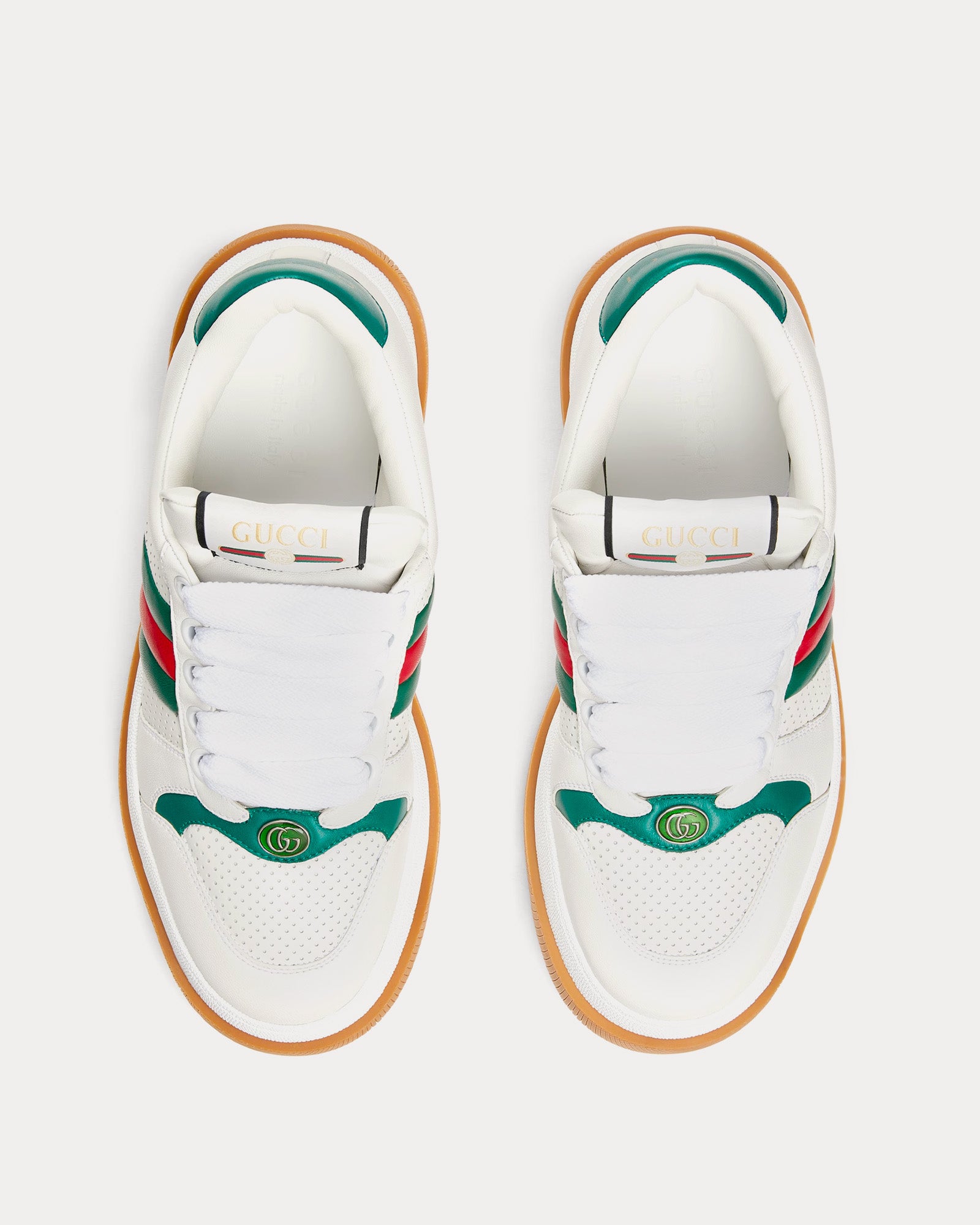 Gucci Screener with Web & Perforated Leather White / Green Low Top Sneakers - 2