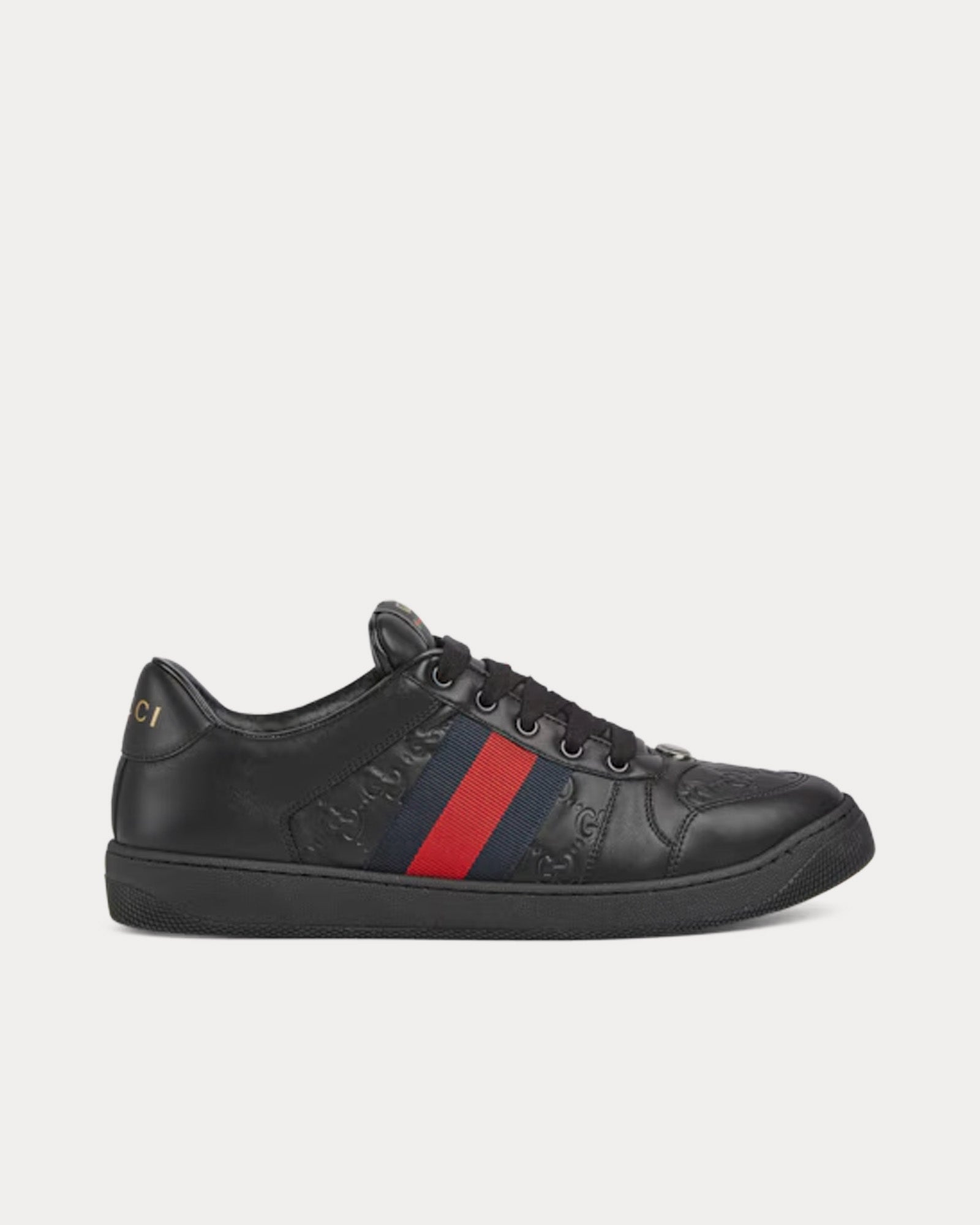 Gucci Screener with Web Leather Black Low Top Sneakers - 1