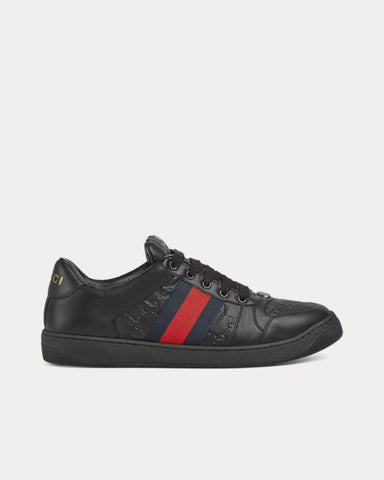 Gucci Screener with Web Leather Black Low Top Sneakers