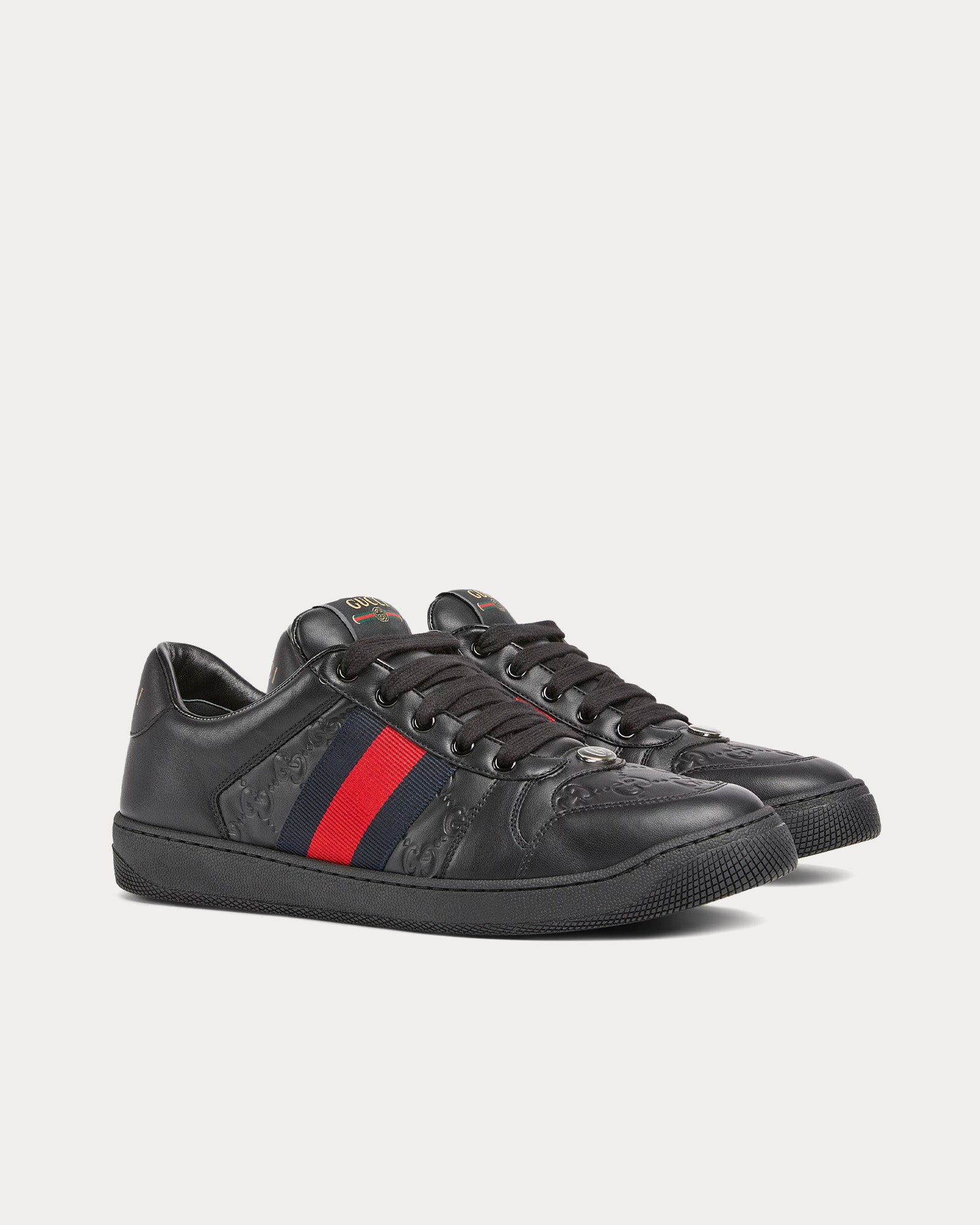 Gucci Screener with Web Leather Black Low Top Sneakers - 2