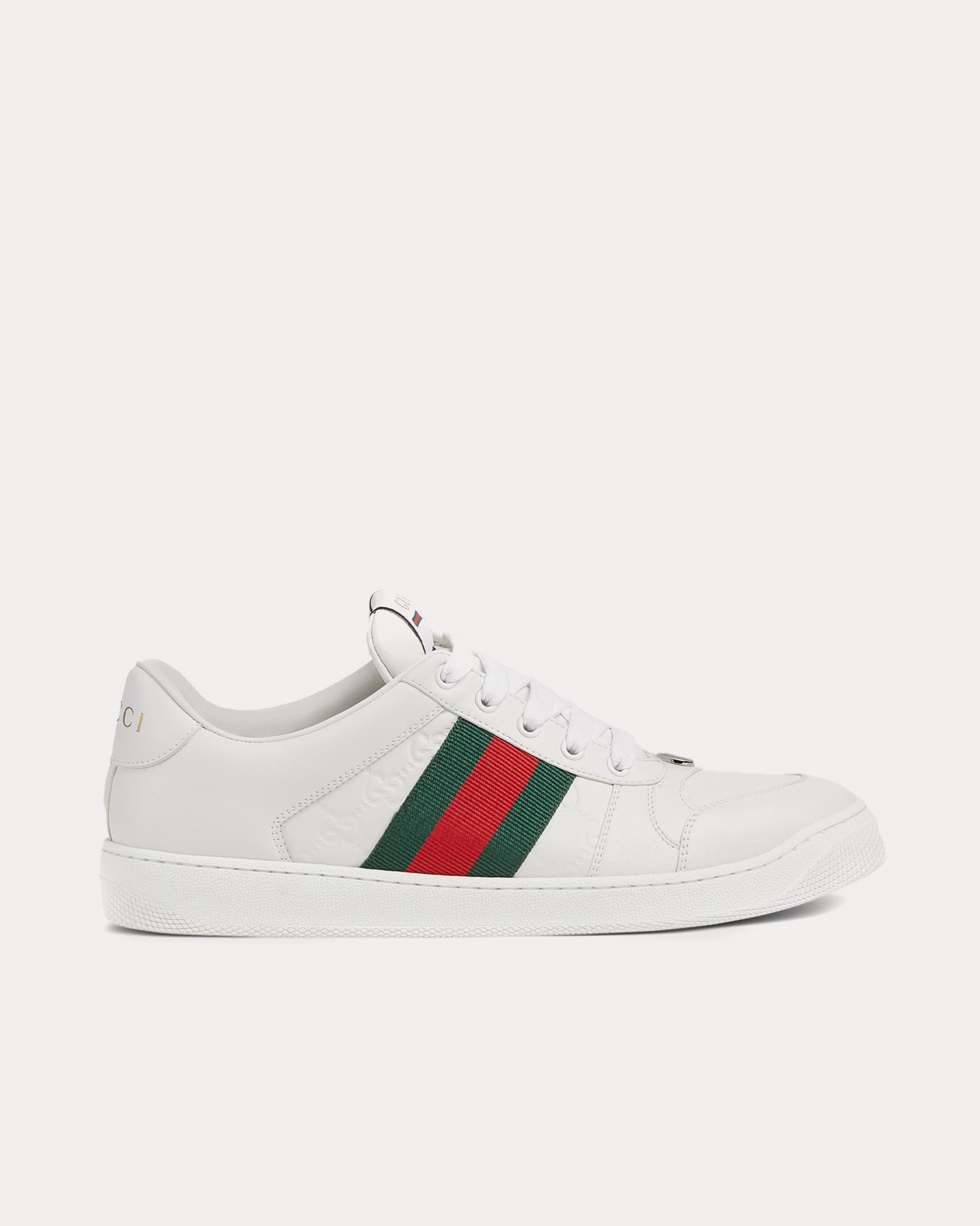 Gucci Screener with Web Leather White Low Top Sneakers - 1