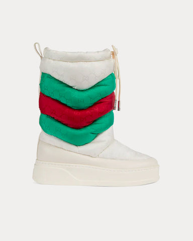 Gucci GG Chevron Nylon Off-White / Green / Red Snow Boots