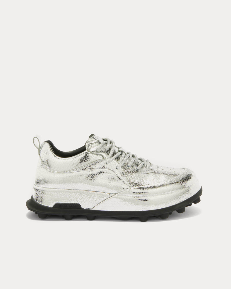 Jil Sander Orb Metallic Leather Silver Low Top Sneakers - 1