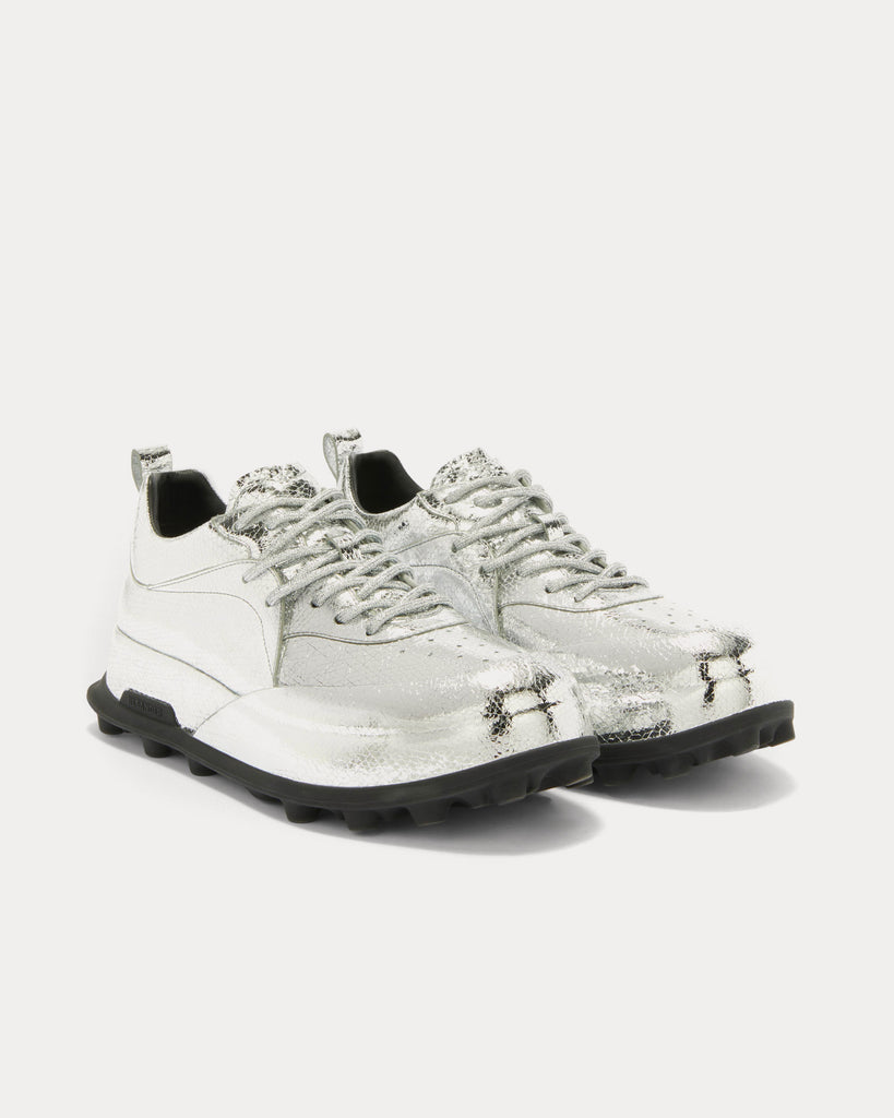 Jil Sander Orb Metallic Leather Silver Low Top Sneakers - Sneak in 