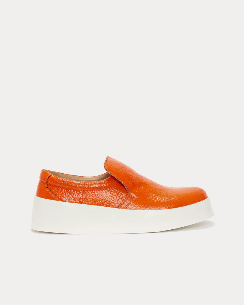 JW Anderson Cracked Leather Fluro Orange Slip On Sneakers - Sneak in Peace