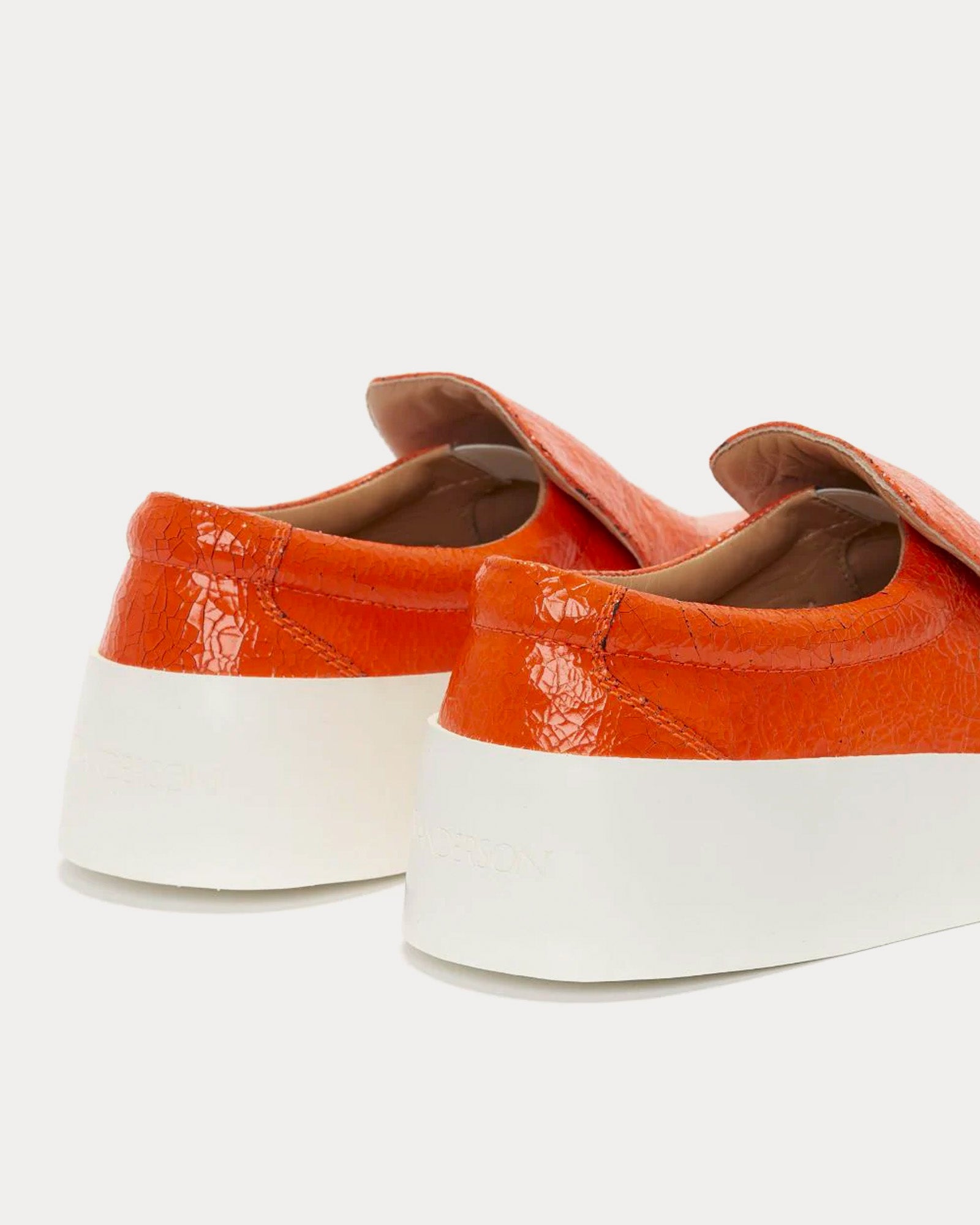 JW Anderson Cracked Leather Fluro Orange Slip On Sneakers - 4