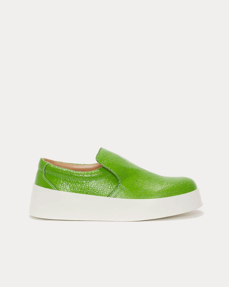 JW Anderson Cracked Leather Green Slip On Sneakers - 1