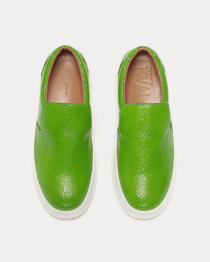 JW Anderson Cracked Leather Green Slip On Sneakers - 2