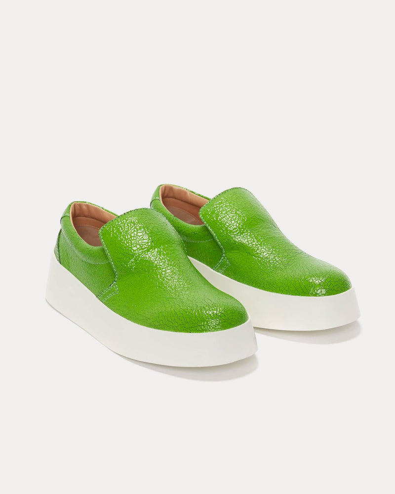 JW Anderson Cracked Leather Green Slip On Sneakers - 3