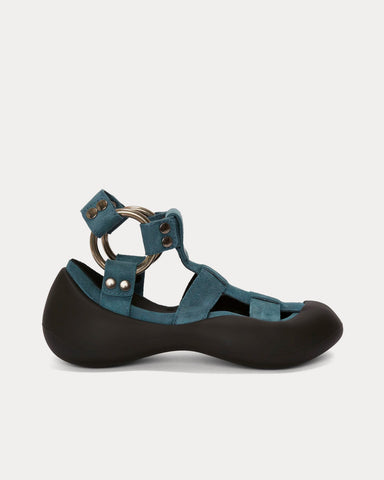 JW Anderson Bubble Suede Flat Blue Sandals