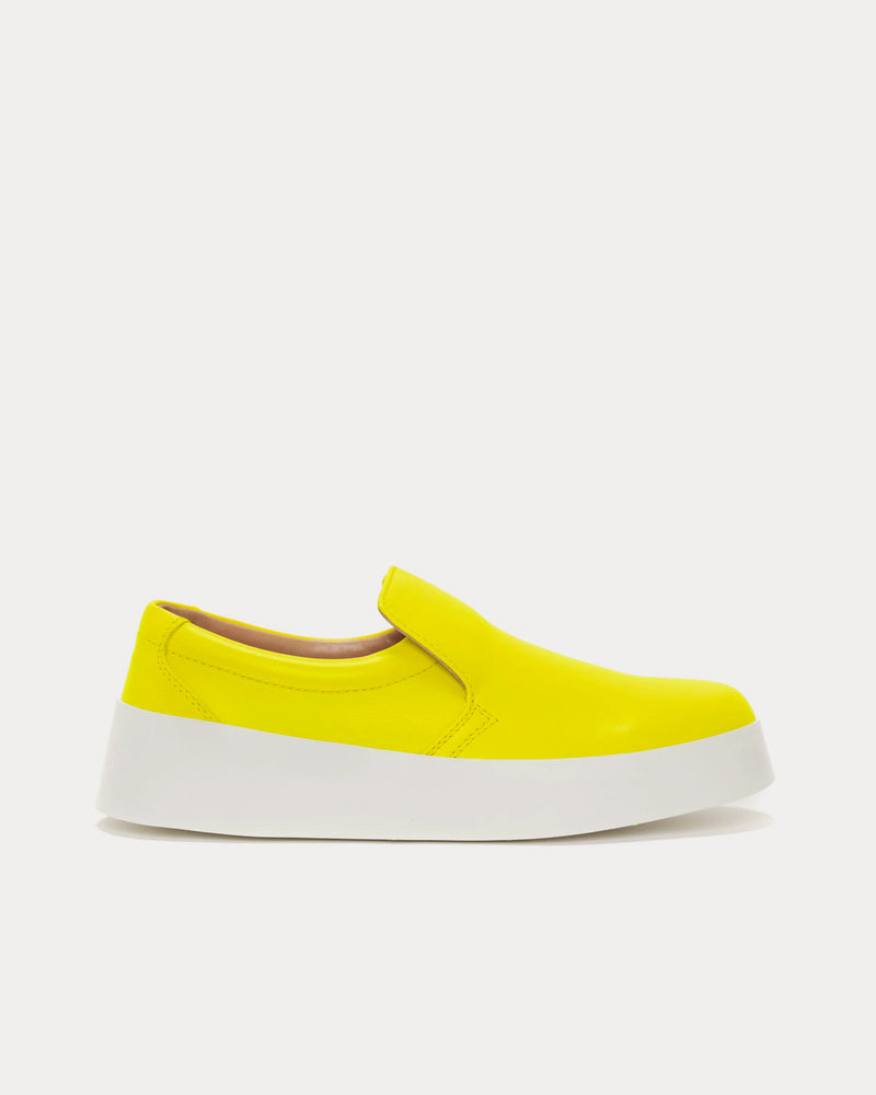 JW Anderson Smooth Leather Fluro Yellow Slip On Sneakers - 1