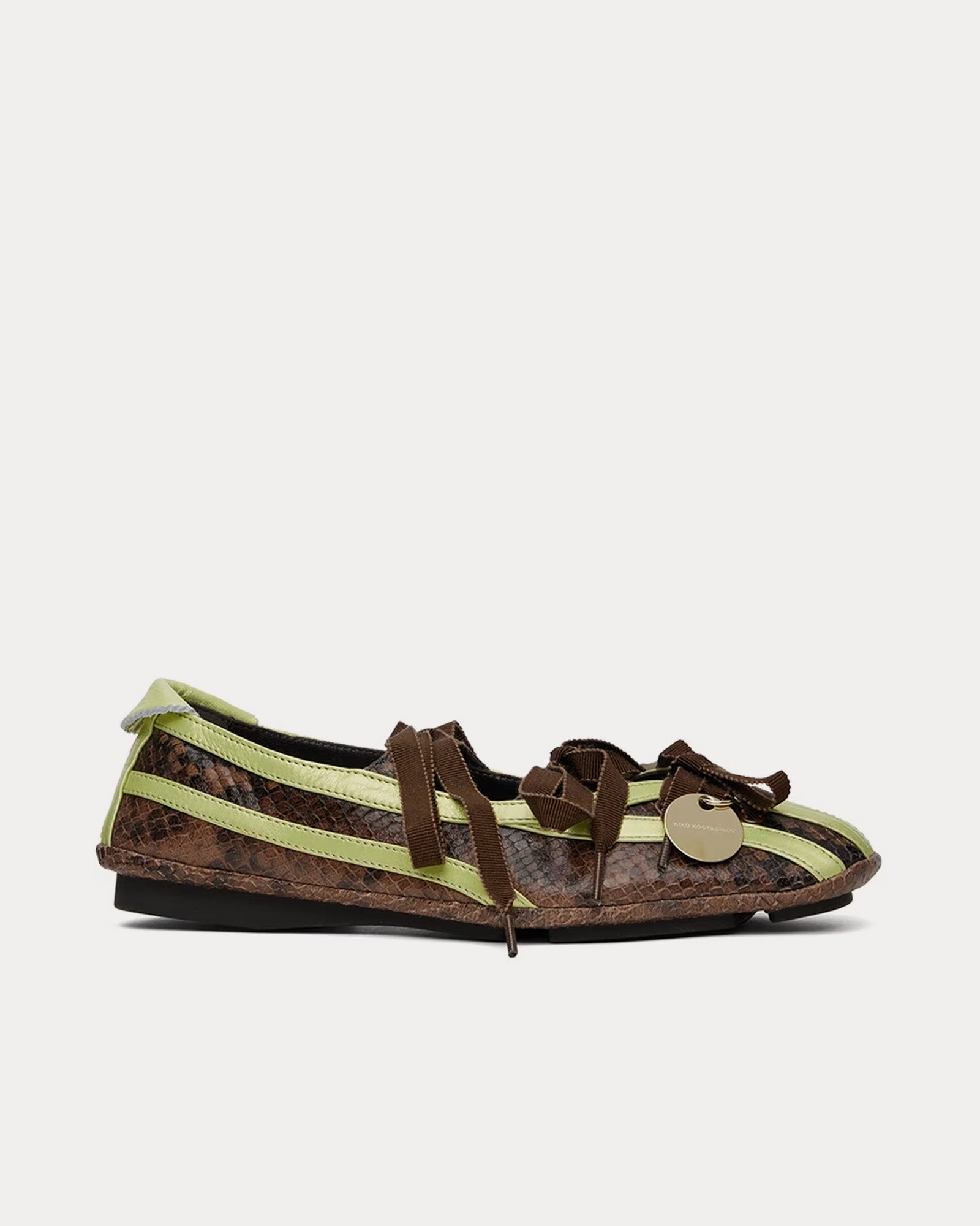 Kiko Kostadinov Lella Hybrid Ballerina Brown Python / Golden Lime Slip Ons - 1