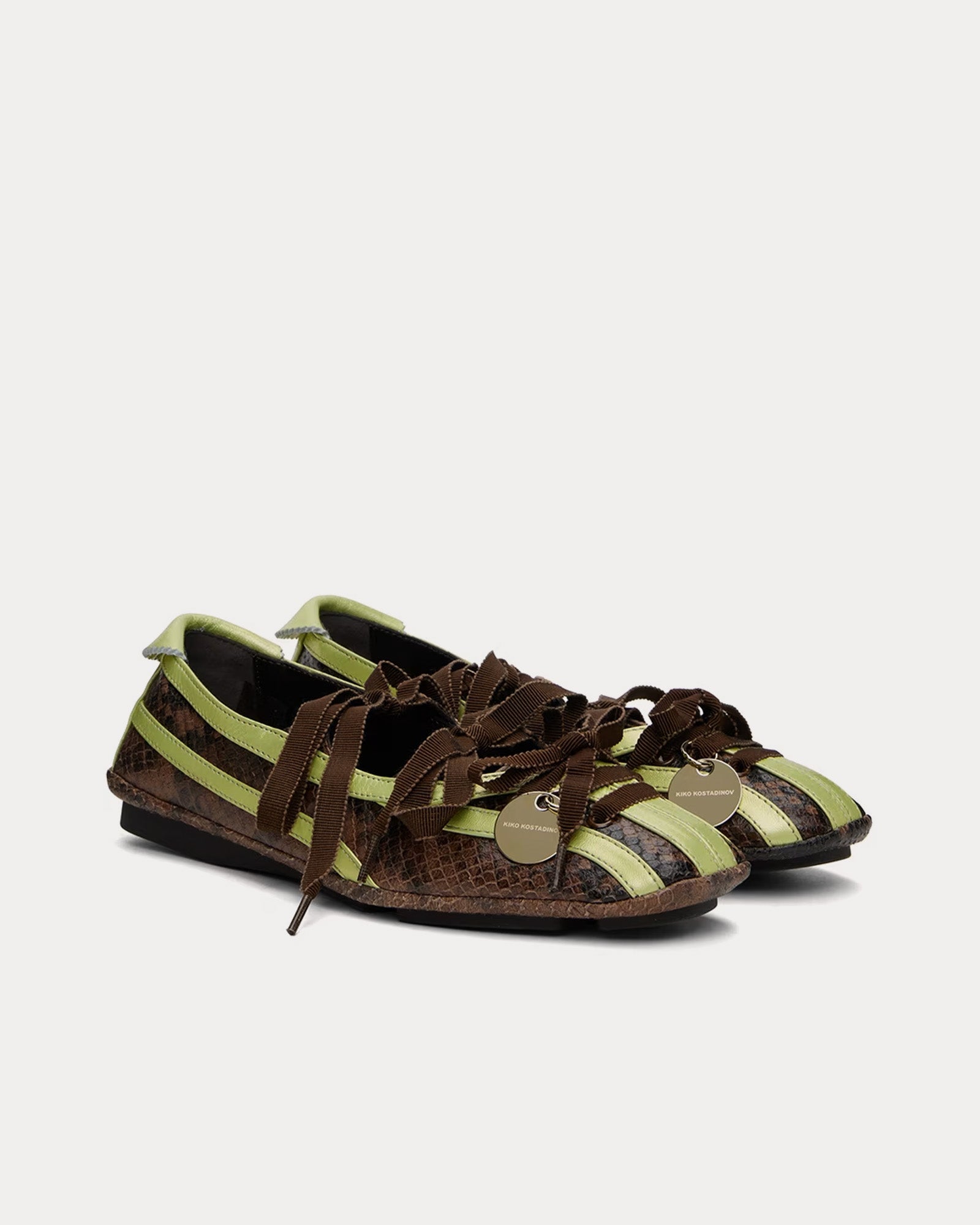 Kiko Kostadinov Lella Hybrid Ballerina Brown Python / Golden Lime Slip Ons - 2