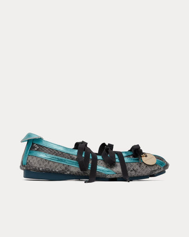 Kiko Kostadinov Lella Hybrid Ballerina Charcoal Python / Celeste Slip Ons