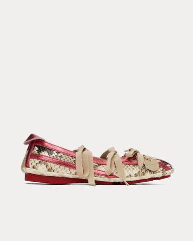 Kiko Kostadinov Lella Hybrid Ballerina Ivory Python / Fire Red Slip Ons