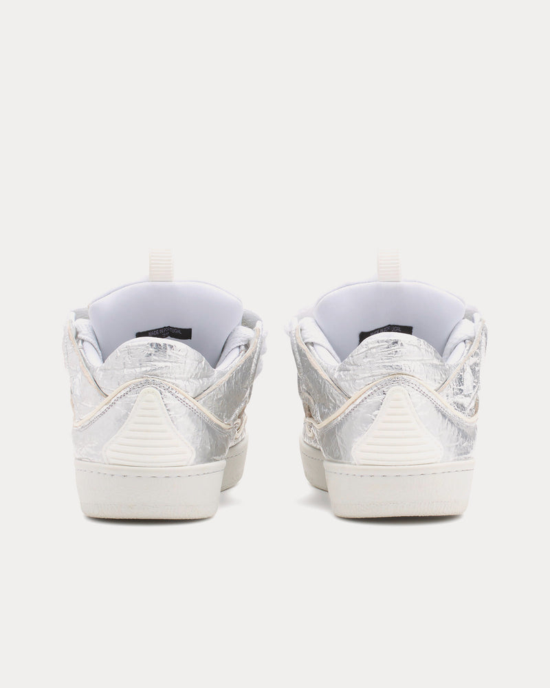 Lanvin Curb Crinkled Metallic Leather Silver Low Top Sneakers - 3