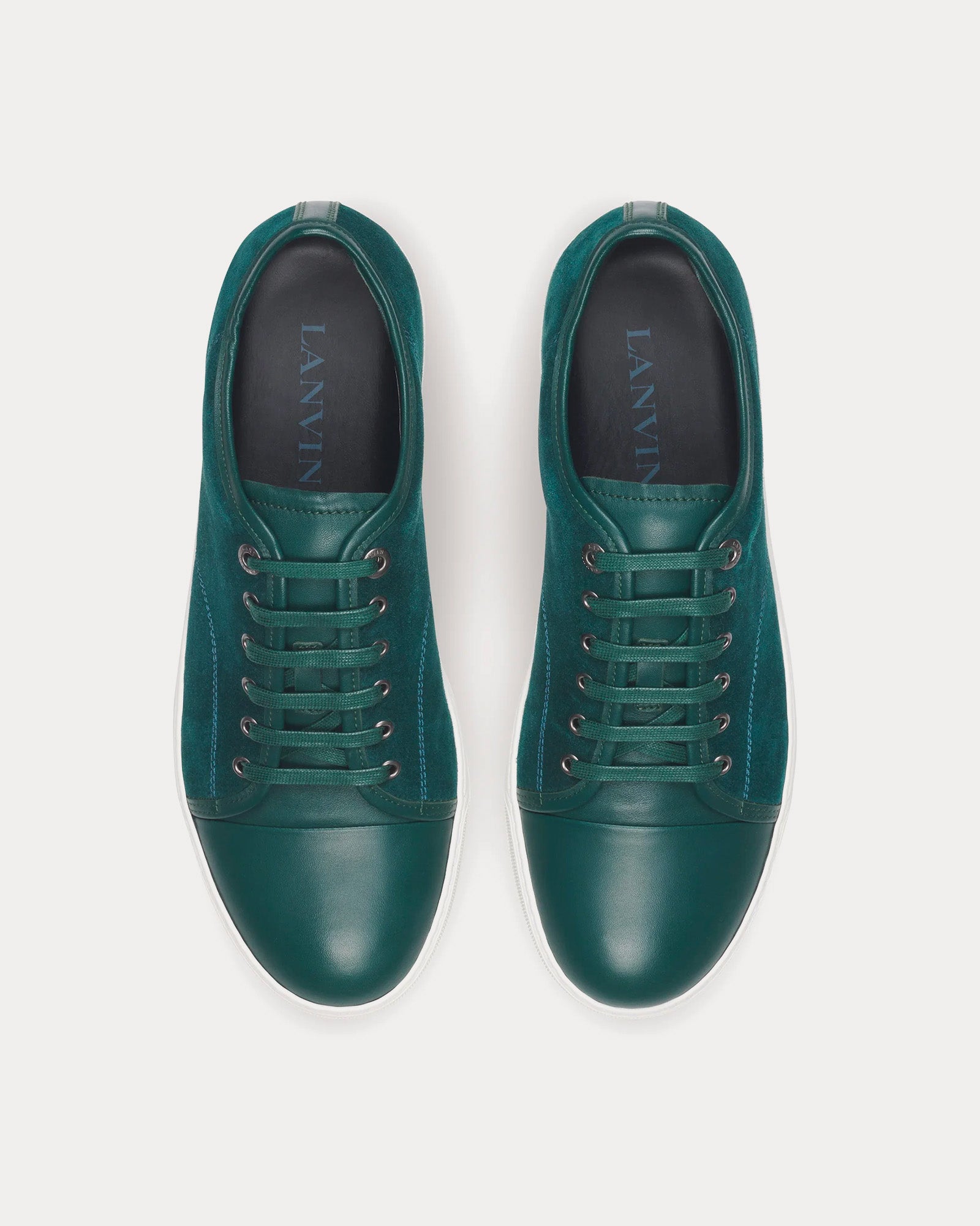 Lanvin DBB1 Leather & Suede Dark Green Low Top Sneakers - 2