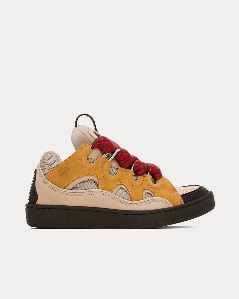 Lanvin Curb Leather Beige / Red Low Top Sneakers - 1