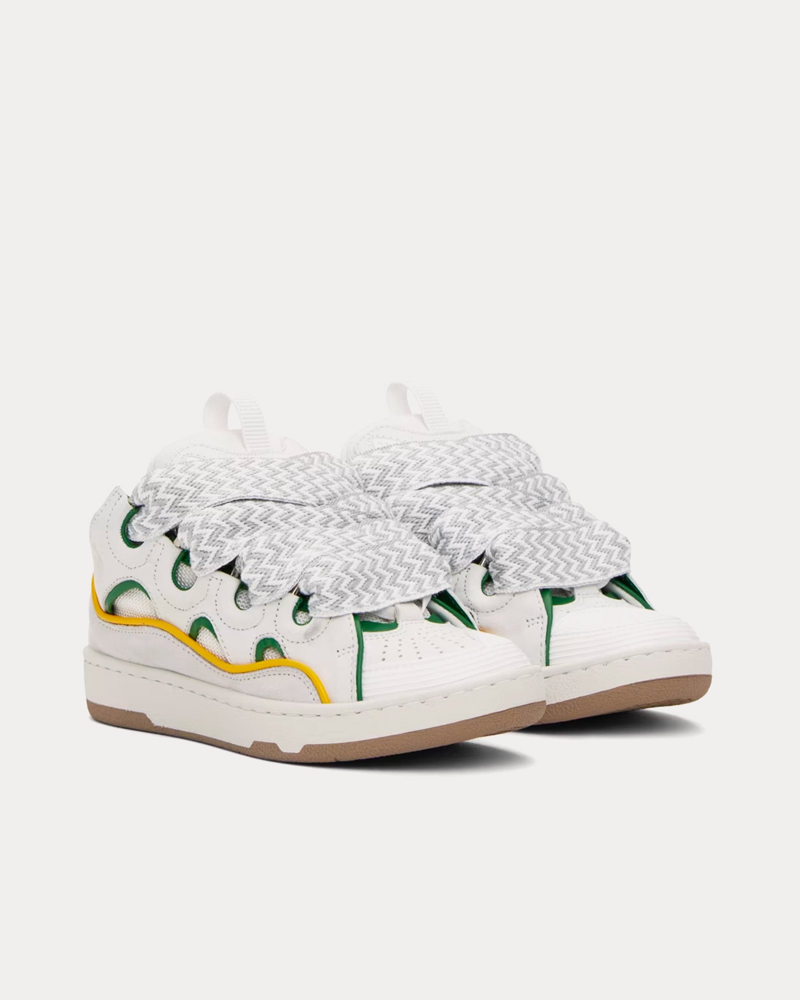 Lanvin Curb Leather White / Green Low Top Sneakers - 2