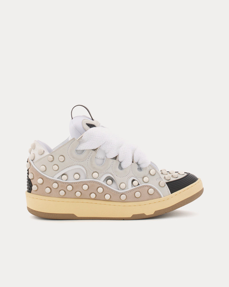 Lanvin Curb Studded Leather White Low Top Sneakers - 1