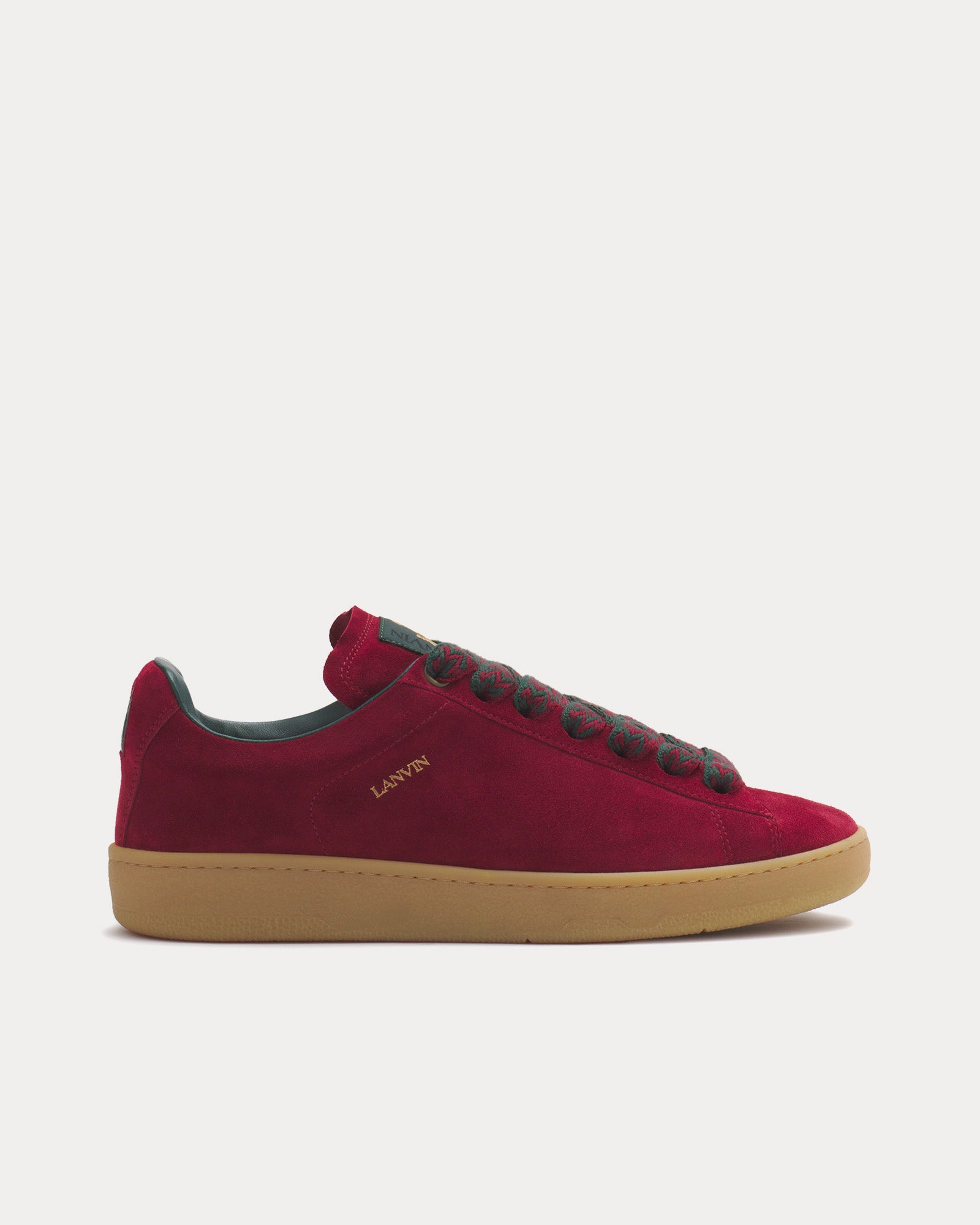 Lanvin Lite Curb Suede Burgundy / Dark Green Low Top Sneakers - 1