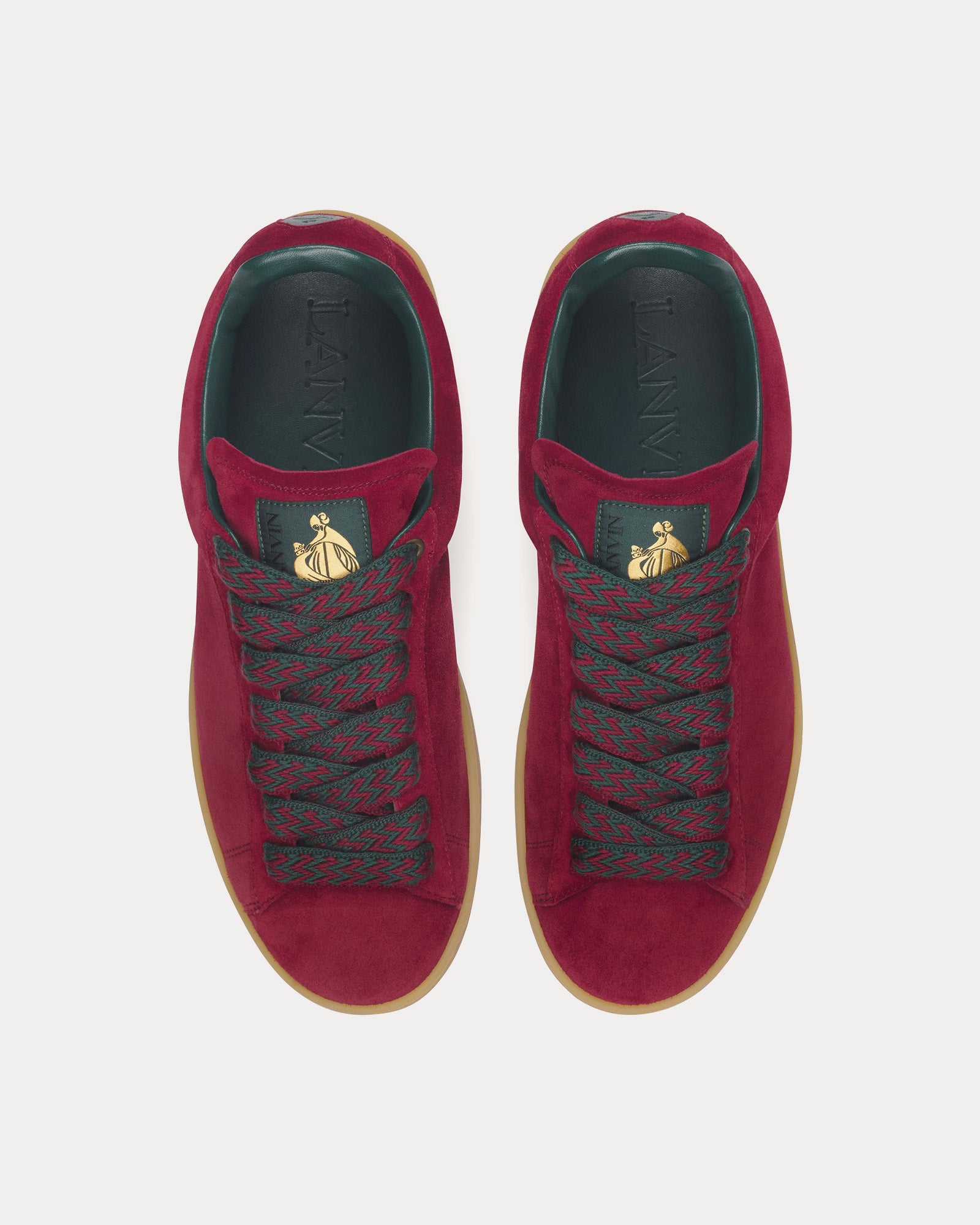 Lanvin Lite Curb Suede Burgundy / Dark Green Low Top Sneakers - 2