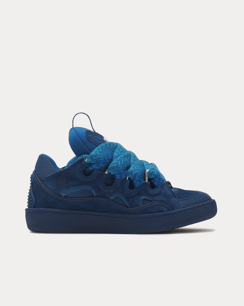 Lanvin Curb Leather Petrol Blue Low Top Sneakers - 1