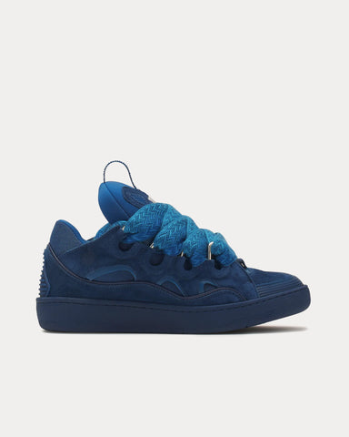 Lanvin Curb Leather Petrol Blue Low Top Sneakers