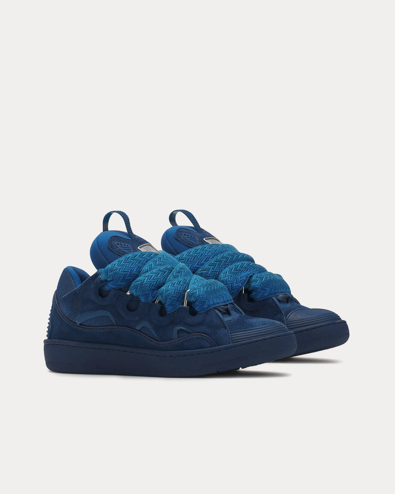 Lanvin Curb Leather Petrol Blue Low Top Sneakers - 3