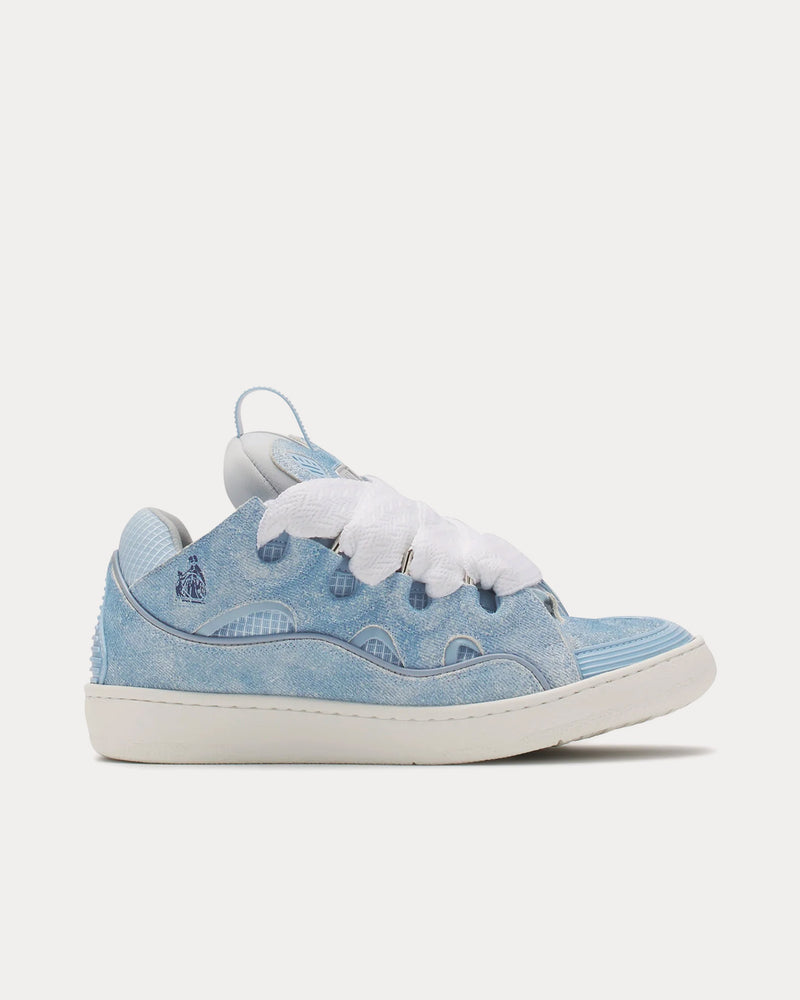 Lanvin Curb Denim Effect Leather Denim Blue Low Top Sneakers - 1