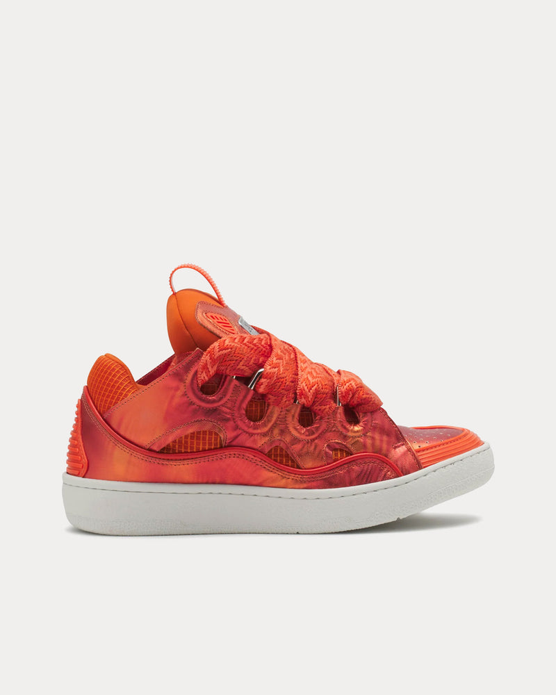 Lanvin Curb Hologram Effect Leather Pink Coral Low Top Sneakers - 1