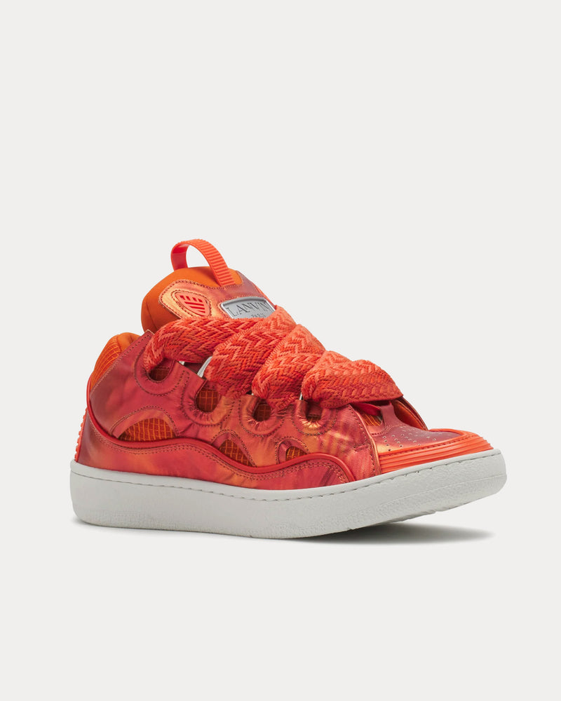 Lanvin Curb Hologram Effect Leather Pink Coral Low Top Sneakers - 3