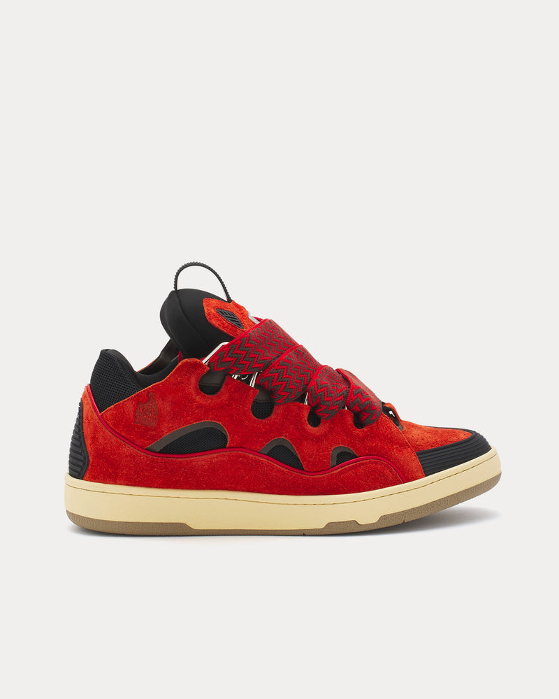 Lanvin Curb Leather Poppy / Red Low Top Sneakers - 1