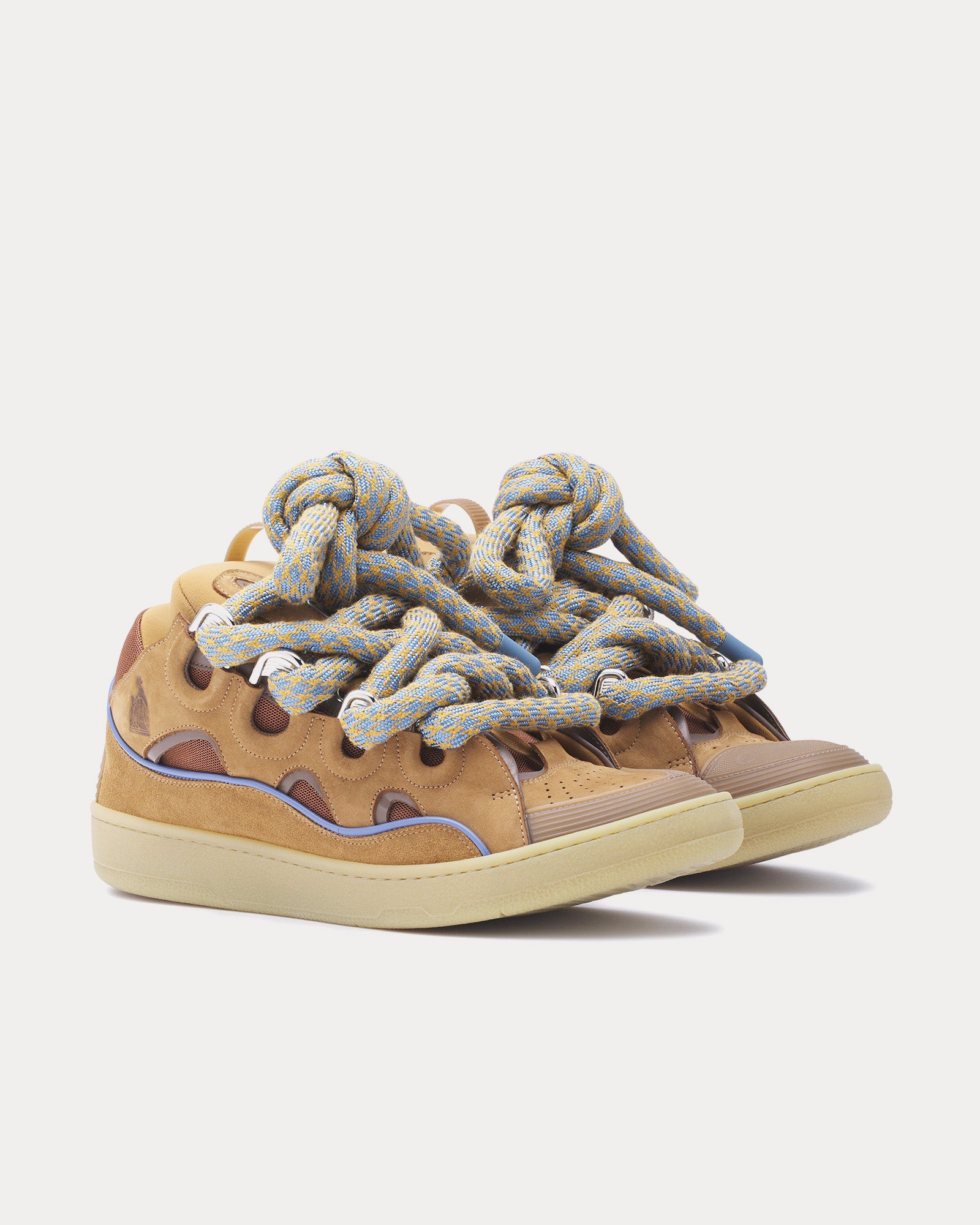 Lanvin Curb Leather with Snake Laces Camel Low Top Sneakers - 3