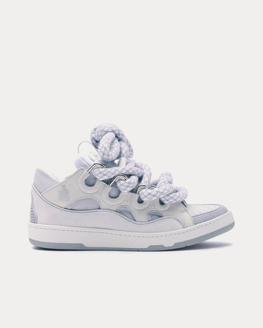 Lanvin Curb Leather with Snake Laces White / Grey Low Top Sneakers