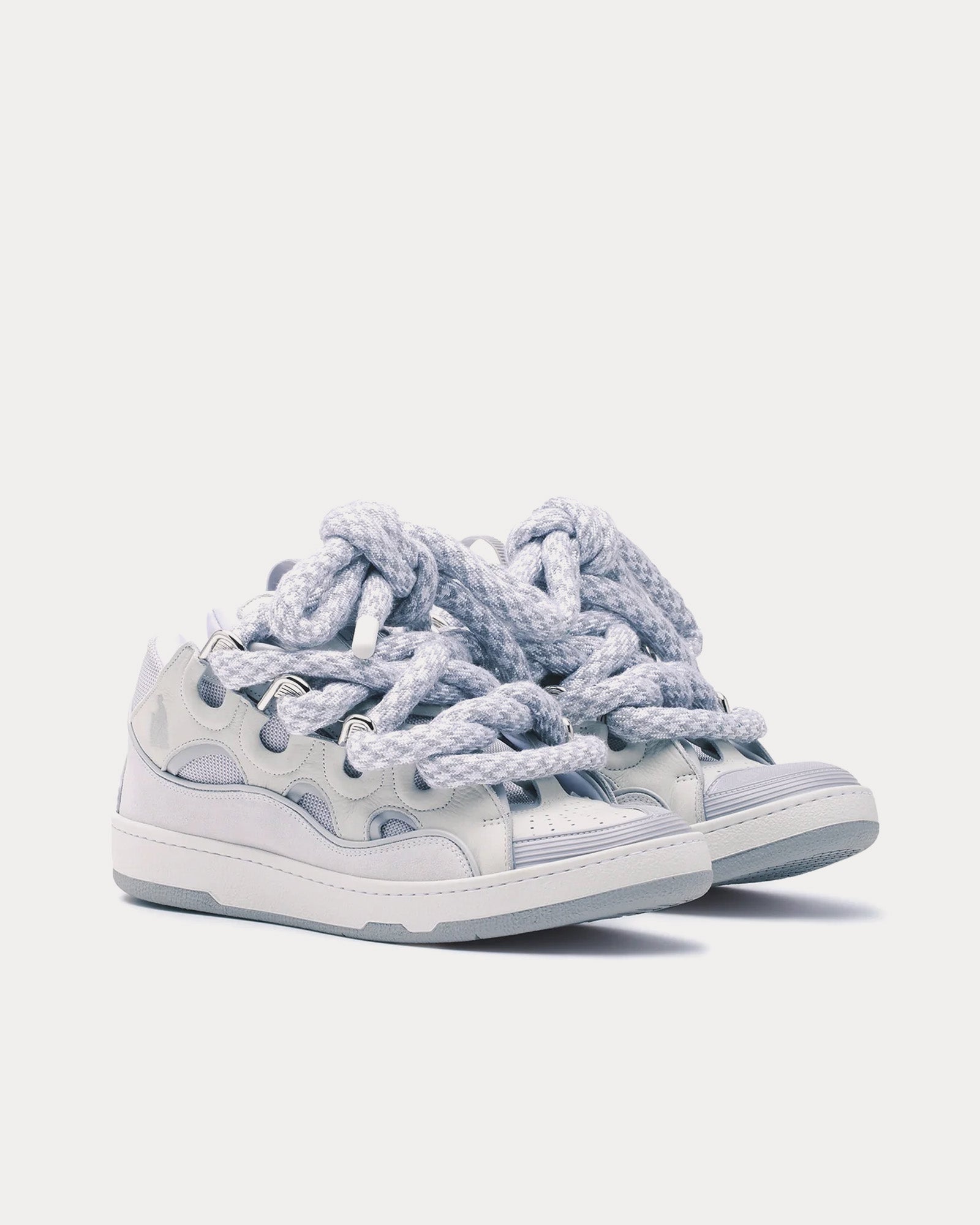 Lanvin Curb Leather with Snake Laces White / Grey Low Top Sneakers - 3