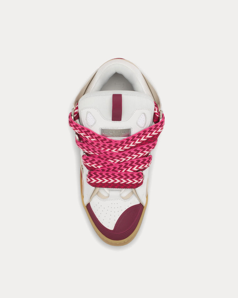 Lanvin Curb Leather White / Raspberry Low Top Sneakers - 2