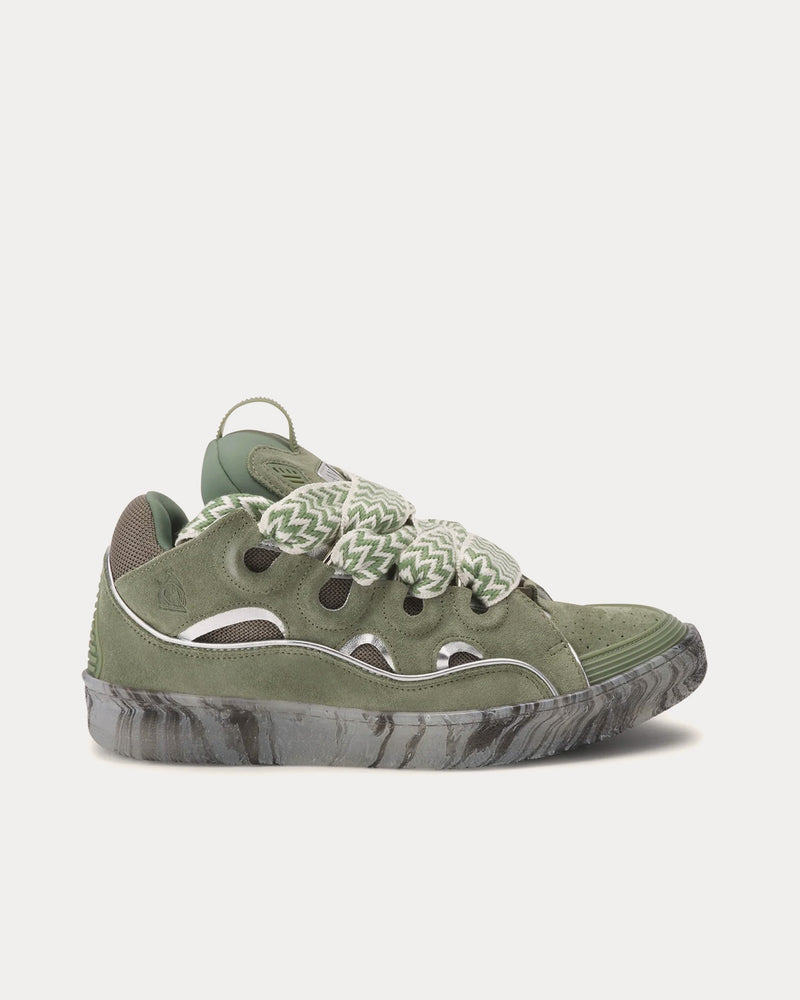 Lanvin Curb Leather with Marbled Sole Green / Silver Low Top Sneakers - 1