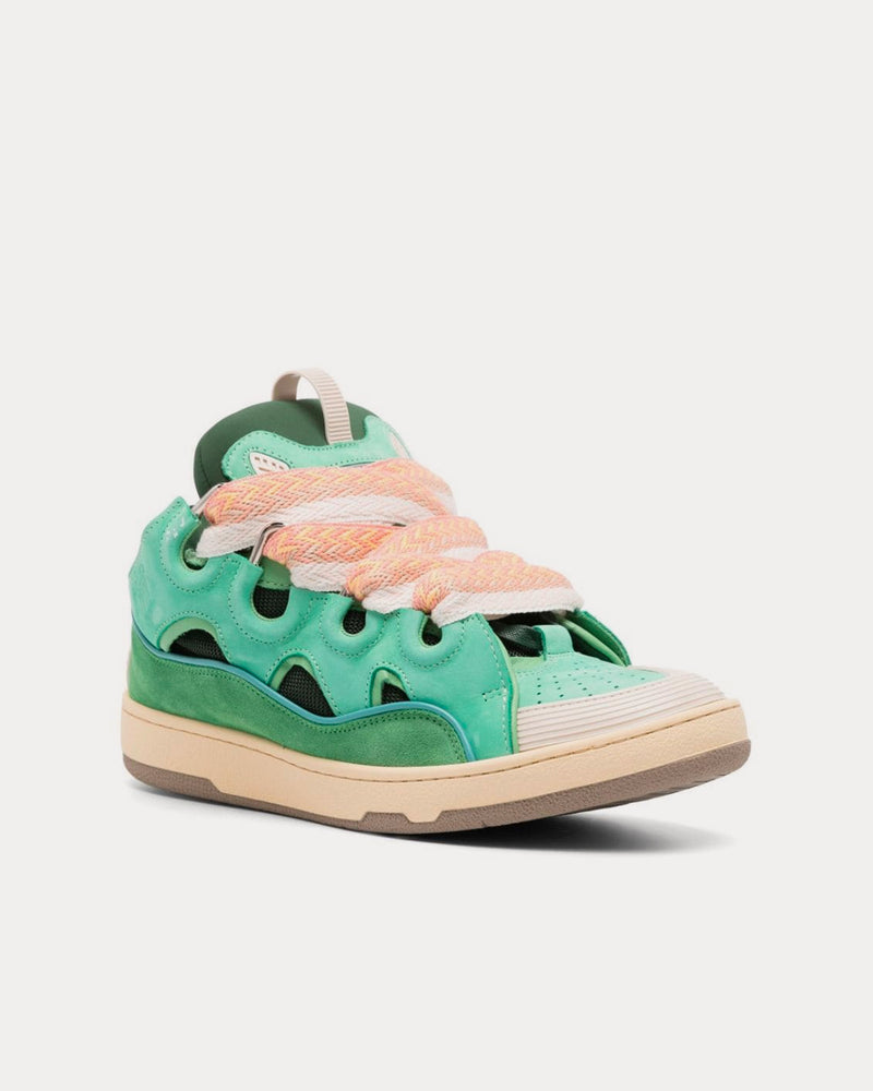 Lanvin Curb Leather Bright Green / White Low Top Sneakers - 3