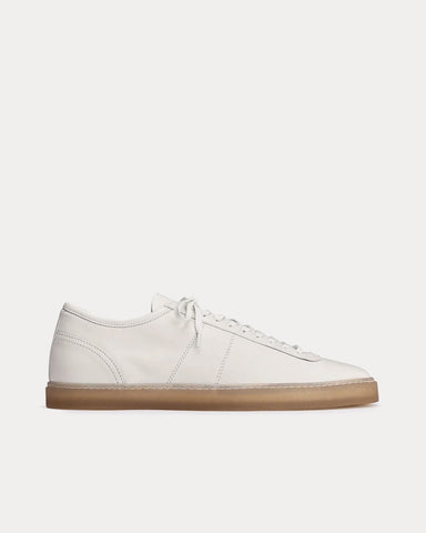 Lemaire Linoleum Laced Up Shiny Leather White Low Top Sneakers