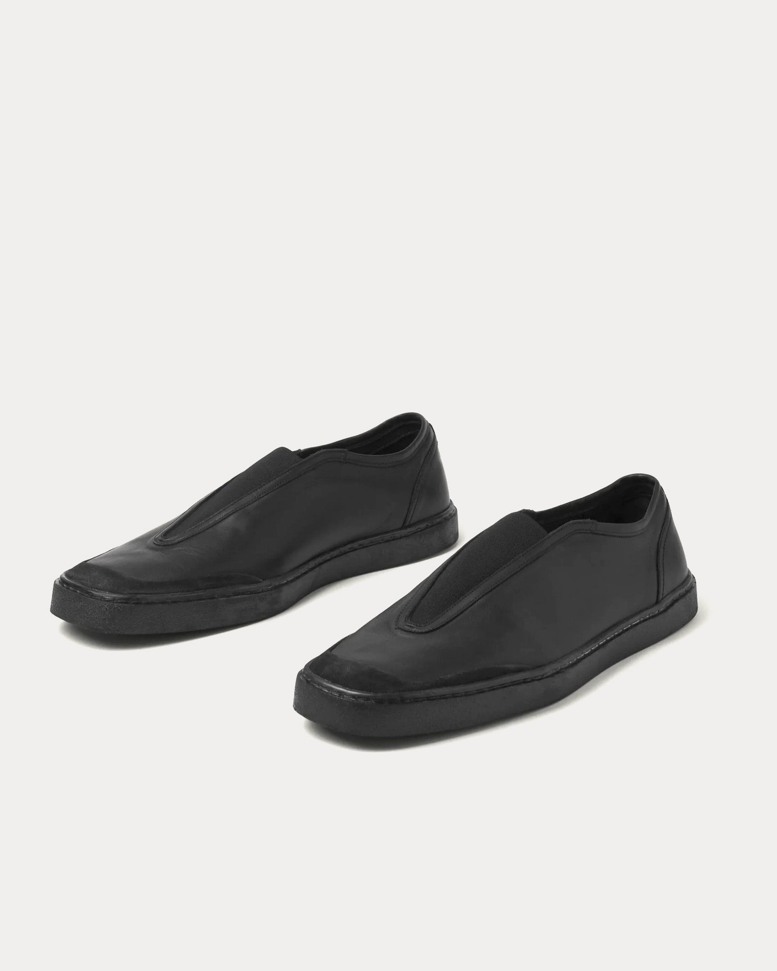 Lemaire Linoleum Elastic Soft Leather Black Low Top Sneakers - 3