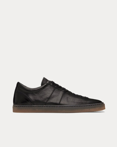 Lemaire Linoleum Laced Up Shiny Leather Black Low Top Sneakers