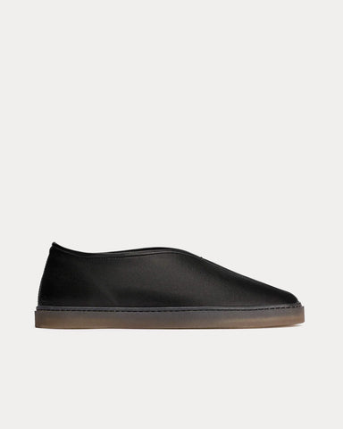 Lemaire Linoleum Piped Shiny Leather Black Slip On Sneakers