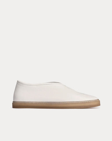 Lemaire Linoleum Piped Shiny Leather White Slip On Sneakers