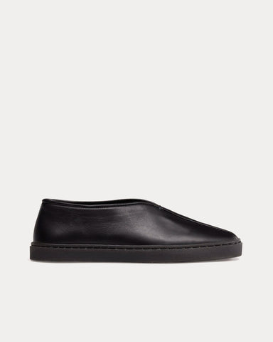 Lemaire Piped Soft Leather Black Slip On Sneakers