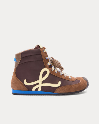 Loewe Ballet Runner 2.0 Nylon & Calfskin Brown / Yellow / Blue High Top Sneakers