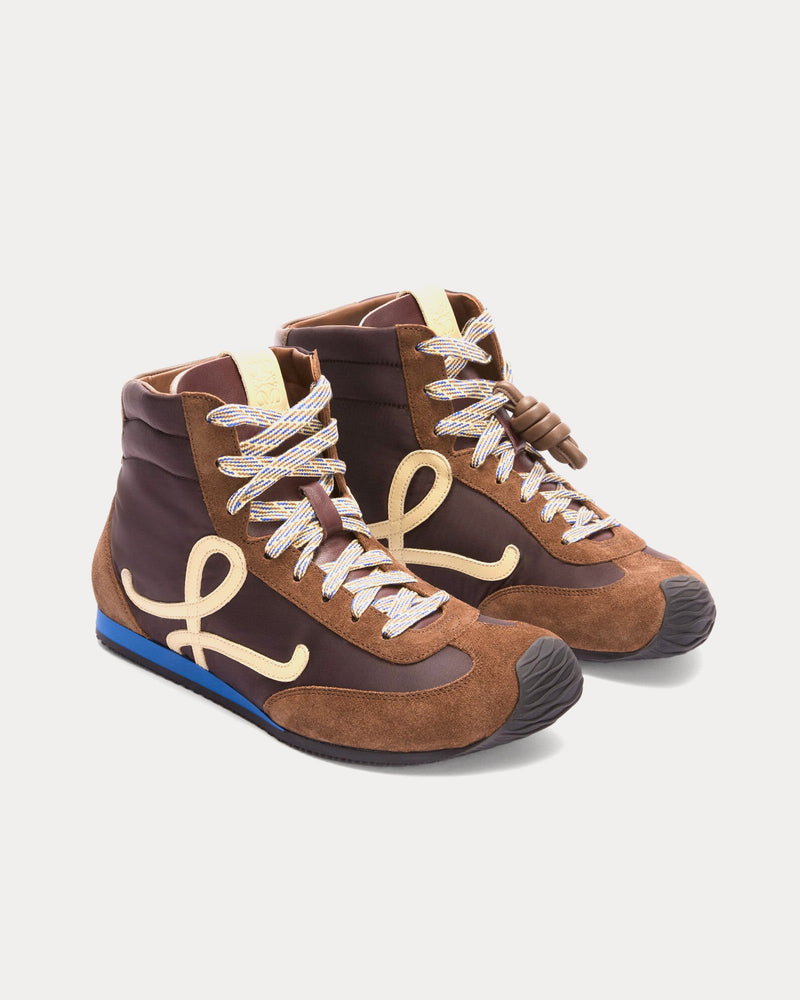 Loewe Ballet Runner 2.0 Nylon & Calfskin Brown / Yellow / Blue High Top Sneakers - 2