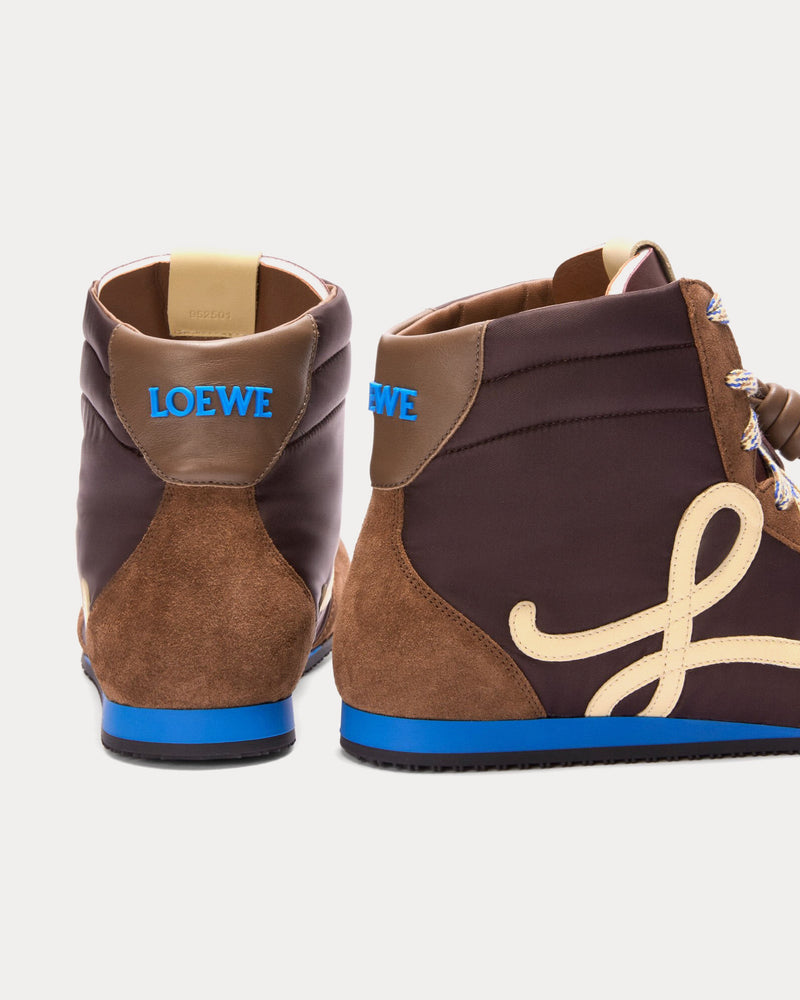 Loewe Ballet Runner 2.0 Nylon & Calfskin Brown / Yellow / Blue High Top Sneakers - 3