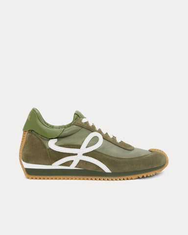 Loewe Flow Runner Nylon & Suede Olive / White Low Top Sneakers