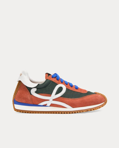 Loewe Flow Runner 2.0 Nylon & Suede Khaki / White / Orange Low Top Sneakers